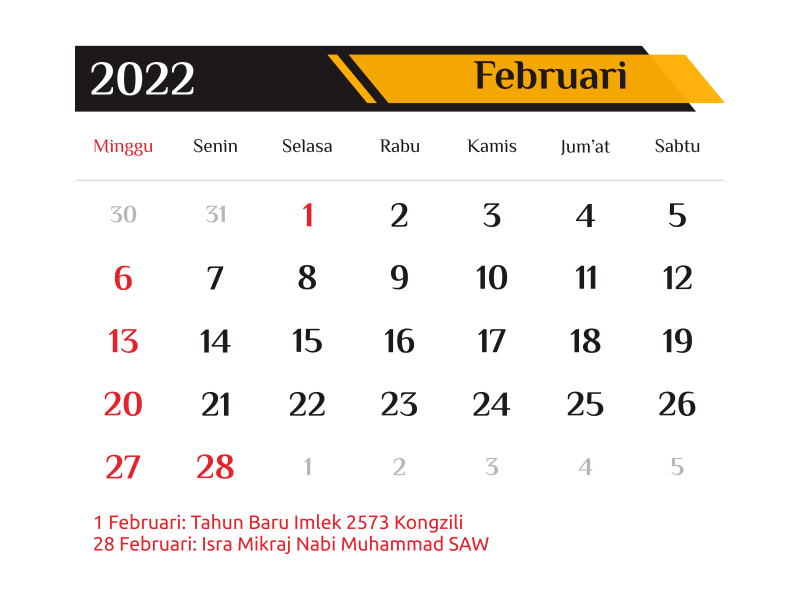 Februari 2022 kalender Kalender Pajak